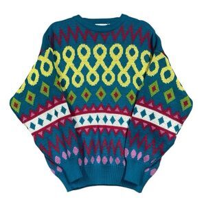 Vintage Chateau Quirky Colorful Artsy Geometric Knit Sweater Oversized Size S
